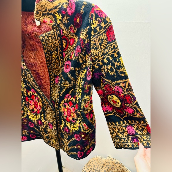 Moth for Anthropologie Black Floral Multicolor One-Button, 3/4-Sleeve Cardi, XXS - Picture 6 of 9